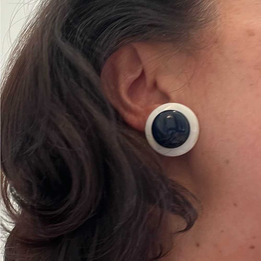 Black and White Button Clip on Earrings